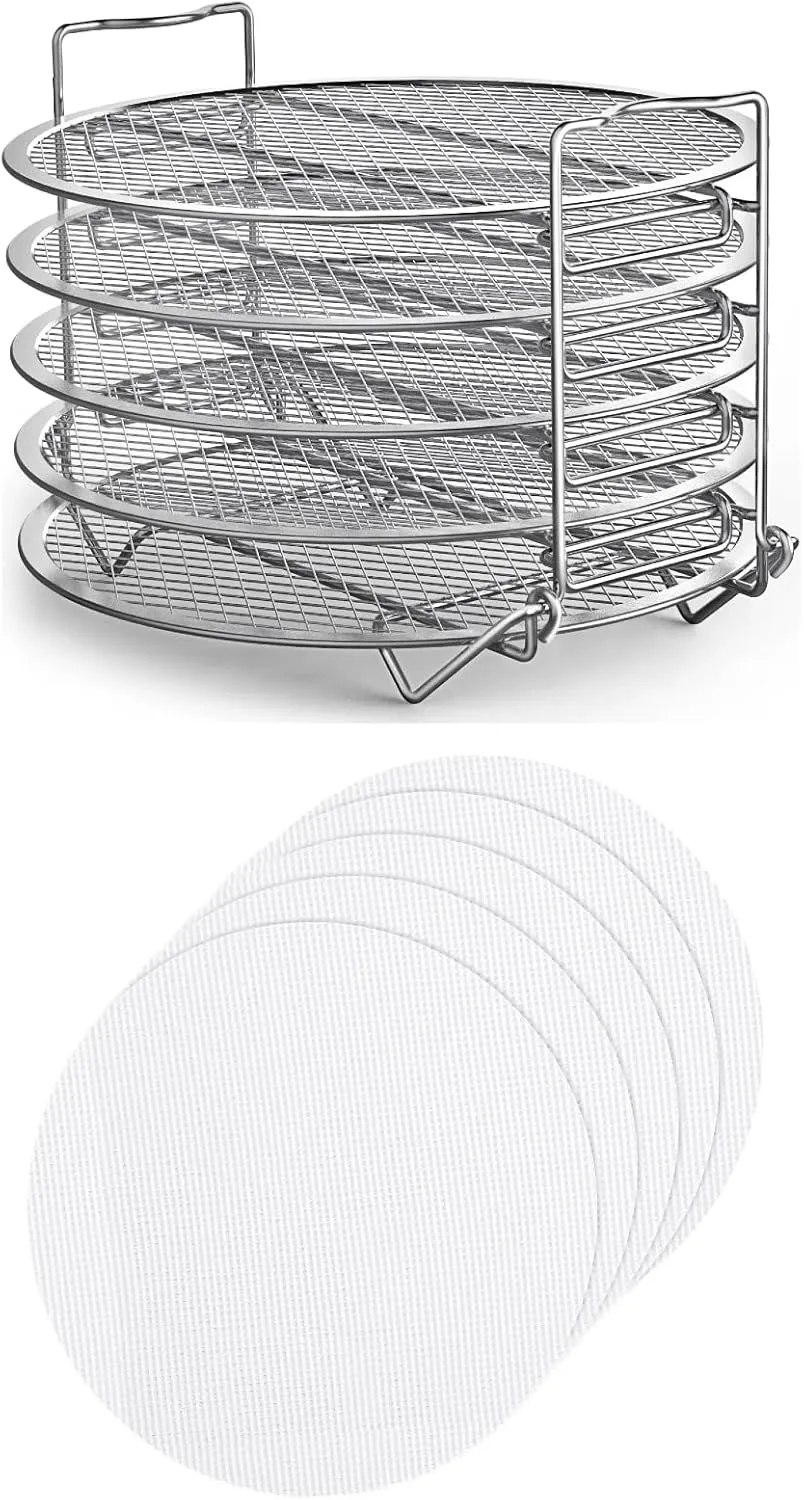 Goldlion Stainless Steel Dehydrator Rack and Dehydrator Sheets 5 Pack Non-stick Silicone Dehydrating Mats