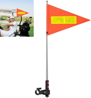 Golf Cart Flag Pole Reflective Orange Safety Flag 8.7 x 11.8 Inch Golf Cart Accessories 47.2 Inch Telescopic Pole Golf Cart Flag Mount Wheelchairs High Visibility
