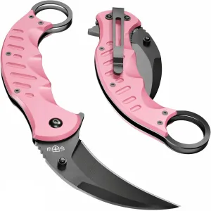 GOOD WORKER Pink Karambit Folding Knife - SharpTiger Claw Blade with Liner Lock and Aluminum Handle - Best Pocket Knives for Military Hunting Camping EDC for Men - Gifts for Women X-42 P