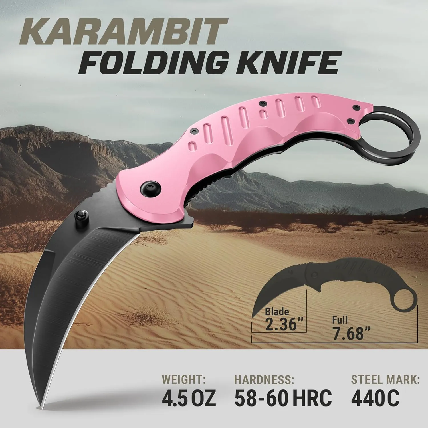 GOOD WORKER Pink Karambit Folding Knife - SharpTiger Claw Blade with Liner Lock and Aluminum Handle - Best Pocket Knives for Military Hunting Camping EDC for Men - Gifts for Women X-42 P