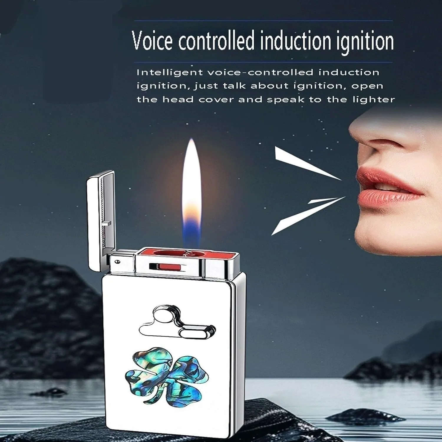 Gravity Induction, Intelligent Induction Metal Butane Lighter, 5 Ignition Modes, Windproof Dual Flame switchable, Adjustable Size, Inflatable Portable Lighter (excluding Fuel)(Silver*b)