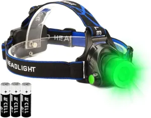Green LED Headlamp Waterproof Head Torch Light with Zoomable and 3 Mode Best for Hunting, Outdoor Activities, Climbing, Astronomy