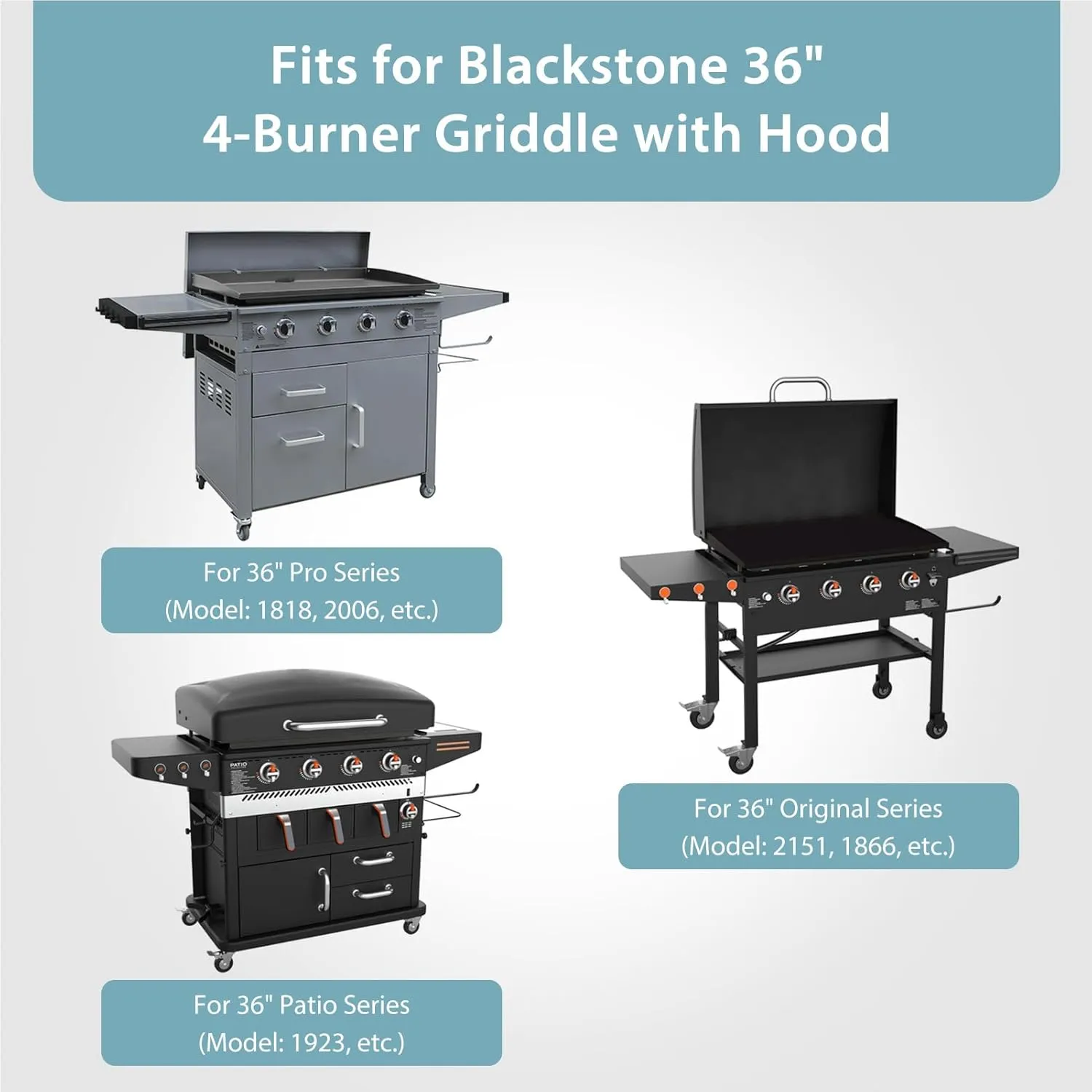 Griddle Cover for Blackstone 36 Inch Griddle with Hood, 5482 Waterproof BBQ Cover with Double Straps, Lightweight & Fade Resistant, Black
