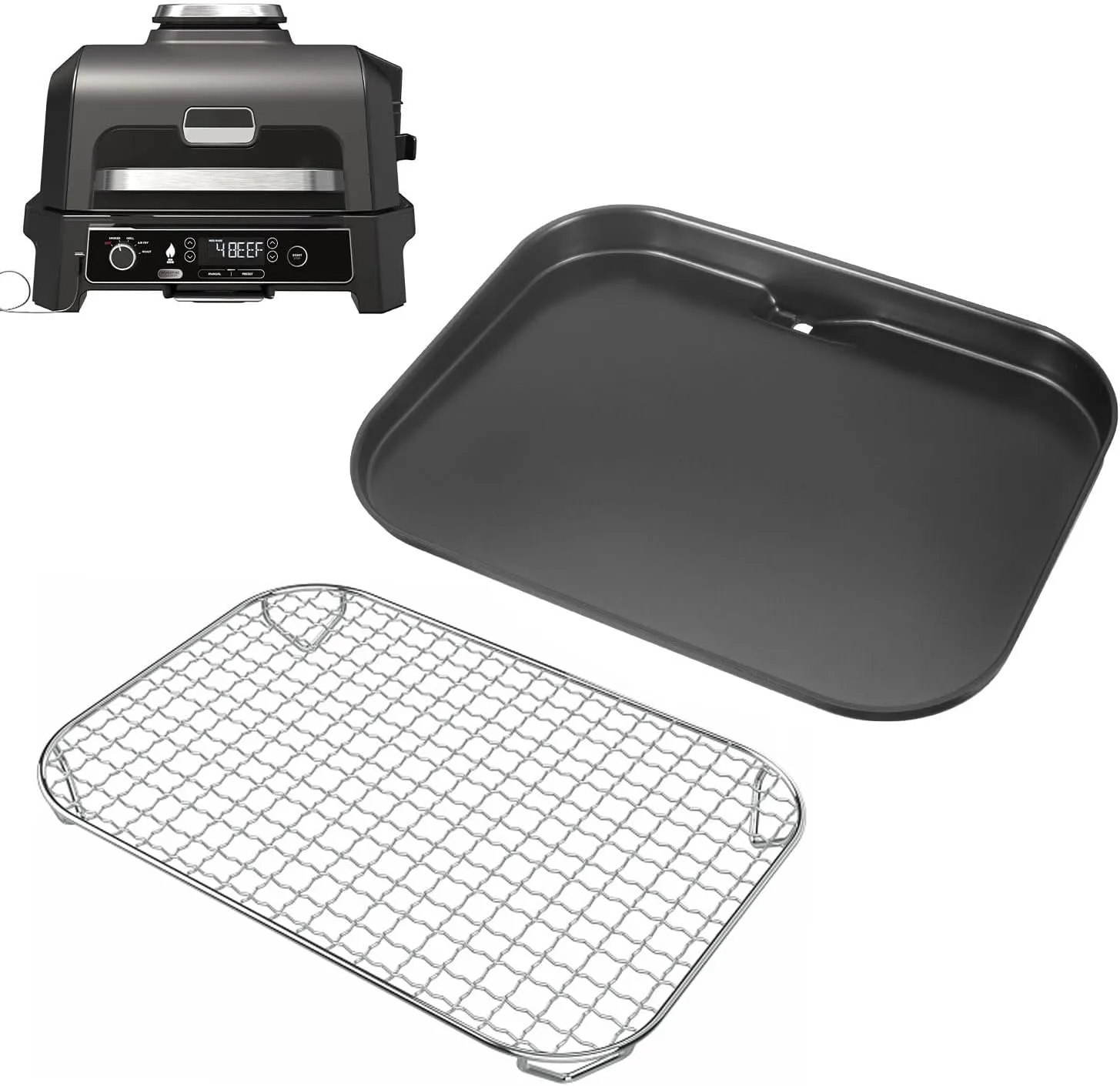 Griddle Plate and Rack for Ninja Woodfire Outdoor Grills OG700 Series, Non-Stick Flat Top Griddle Plate for Ninja XSKGRDPLT Woodfire OG701 OG751 Accessories, Insert