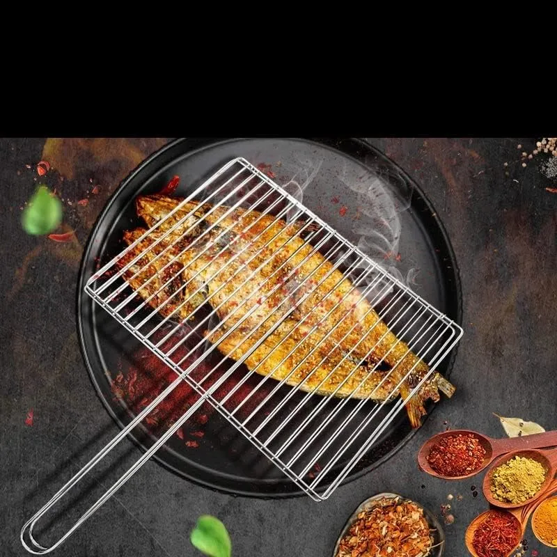 Grill Basket,BBQ Grill Rack, Stainless Steel Grilled Fish Clip Grilled Vegetables Bold Encryption Household Kitchen Barbecue Tools Outdoor 304 Barbecue Net (Color : B 30x20cm)