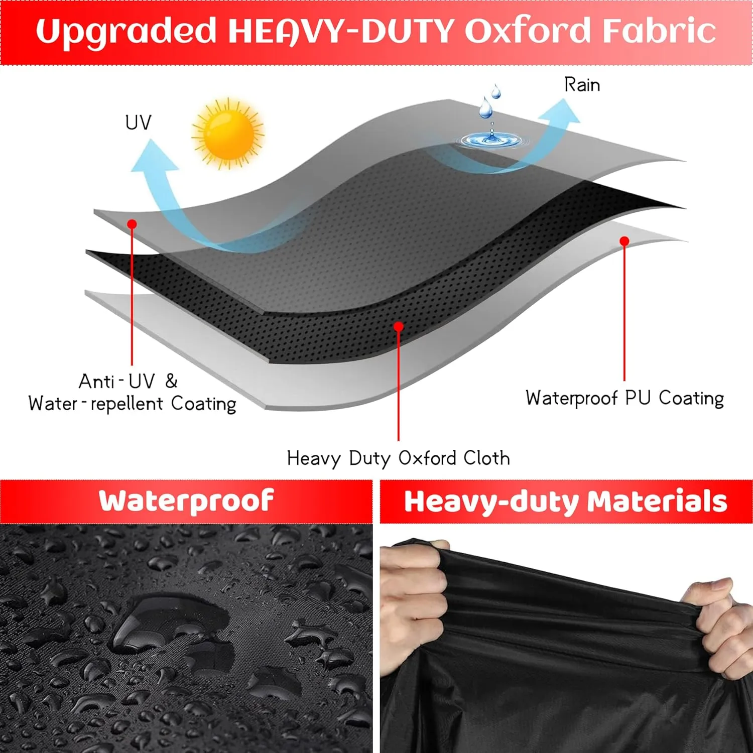 Grill Cover, 60 inch Heavy Duty BBQ Gas Grill Cover for Outdoor Grill, Waterproof, Weather Resistant, Anti-UV, Rip-Proof, Fade Resistant Barbecue Cover with Hook-and-Loop Straps for Most Grills