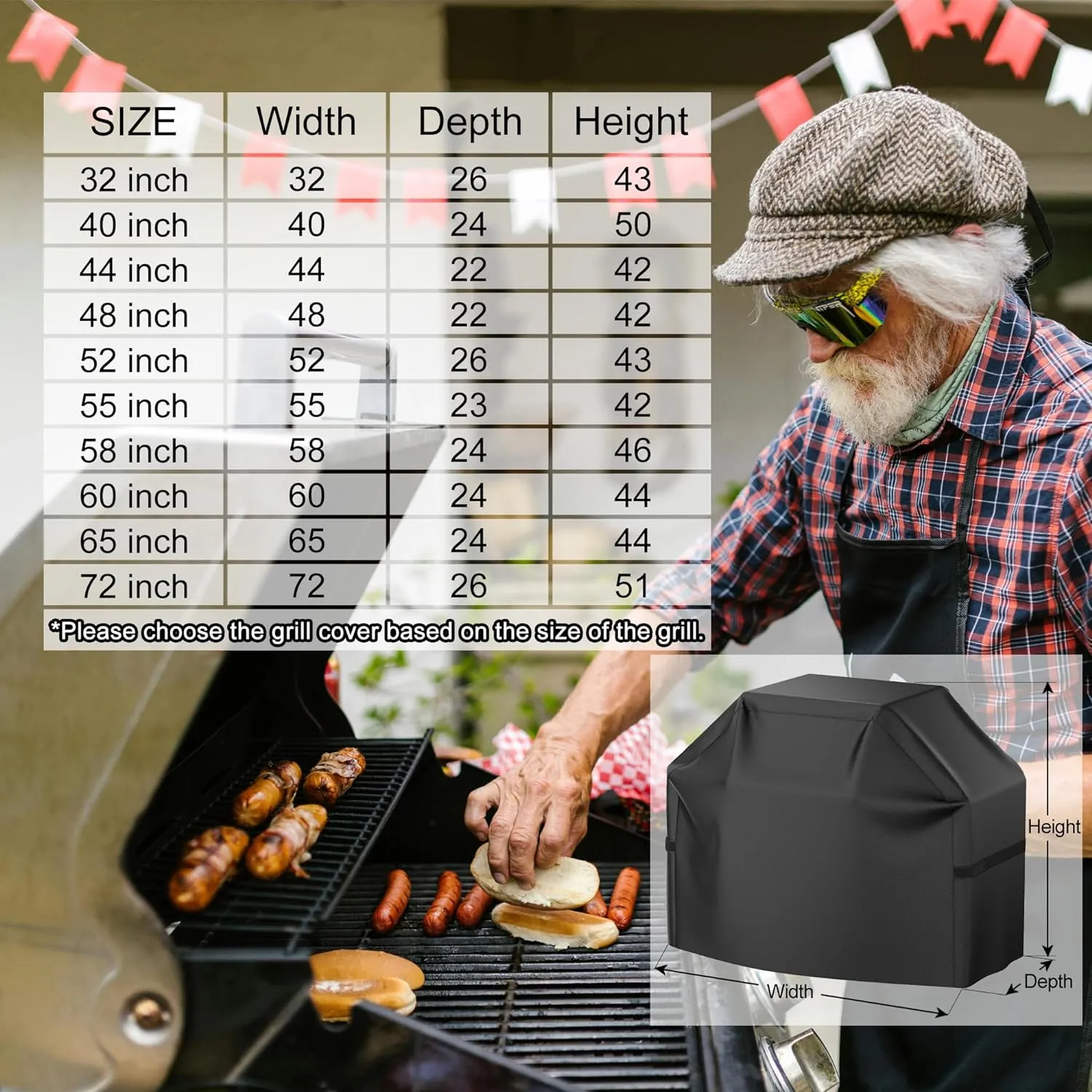 Grill Cover, 60 inch Heavy Duty BBQ Gas Grill Cover for Outdoor Grill, Waterproof, Weather Resistant, Anti-UV, Rip-Proof, Fade Resistant Barbecue Cover with Hook-and-Loop Straps for Most Grills