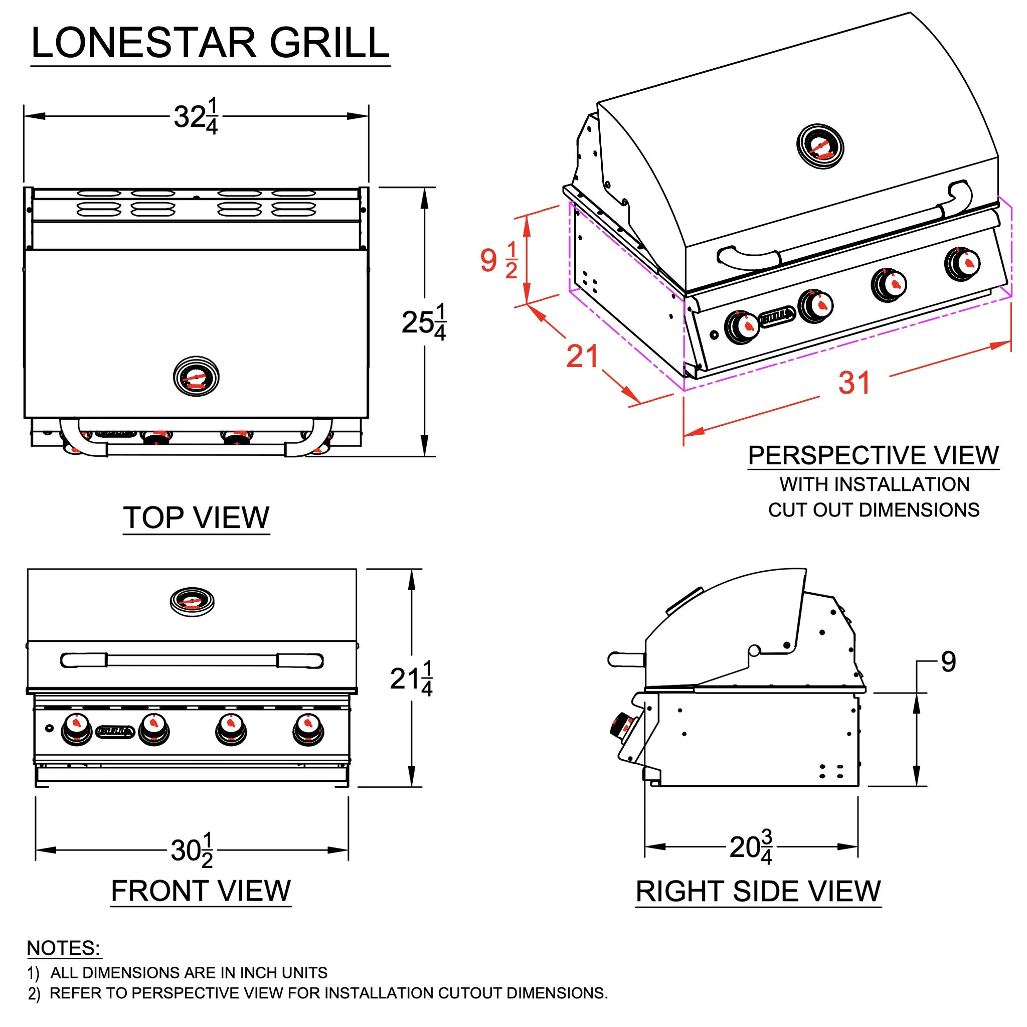Grill Head - Lonestar 30" Drop-In Grill