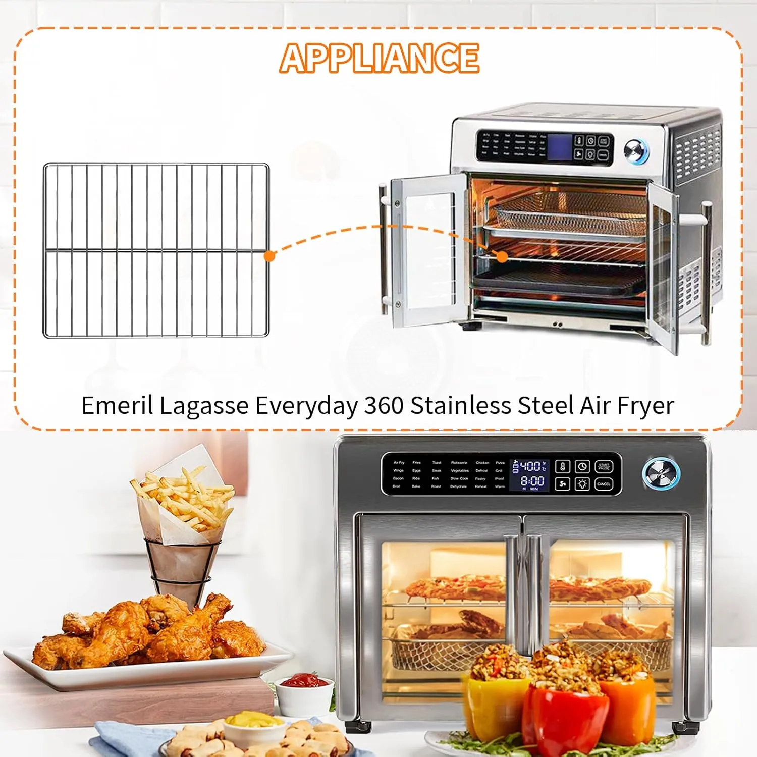 Grill Rack for Emeril Lagasse 26 QT Extra Large Air Fryer, 12.5''*11.5'' Stainless Steel Air Fryer Accessories Roasting Steamer Wire Rack