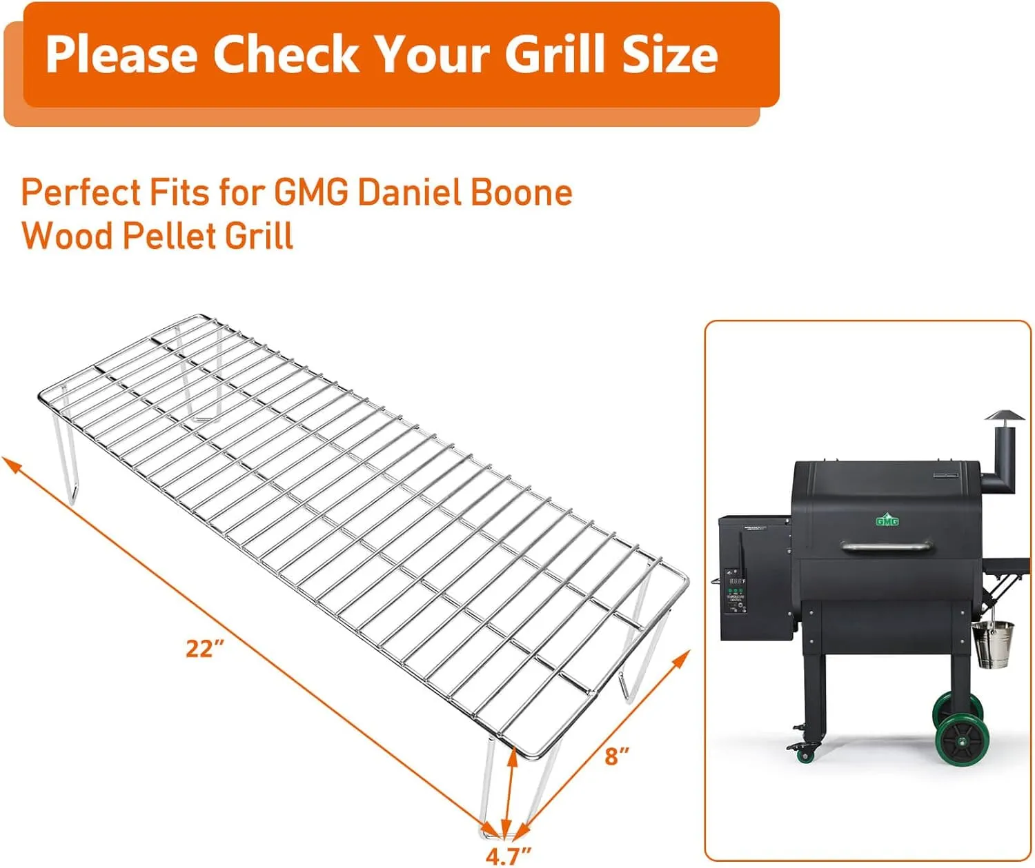 GRISUN Grill Warming Rack for Green Mountain Daniel Boone Pellet Grill, Stainless Steel Upper Rack, Heavy-Duty Grill Rack Accessories, Replacement for GMG-6008, Silver