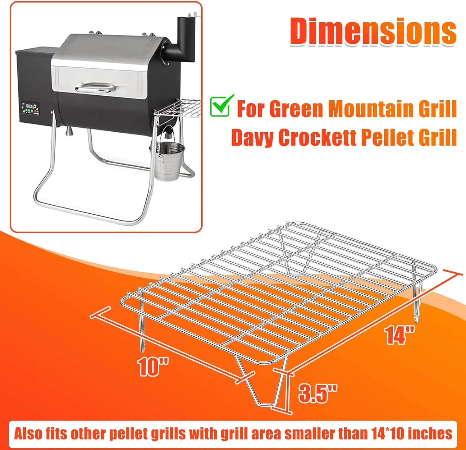 GRISUN Warming Rack for Green Mountain Grill Davy Crockett Pellet Grill, Upper Rack Replacement for GMG-6016, Grill Rack Addition for Doubled Cooking Space (14" x 10" x 3.5")