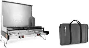 GSI Outdoors Pinnacle Pro 2 Burner Propane Camping Stove (20" x 12.4" x 1.4") with Pinnacle Pro Stove Bag (25" x 15" x 1.5") – Ultra-Portable Folding Design