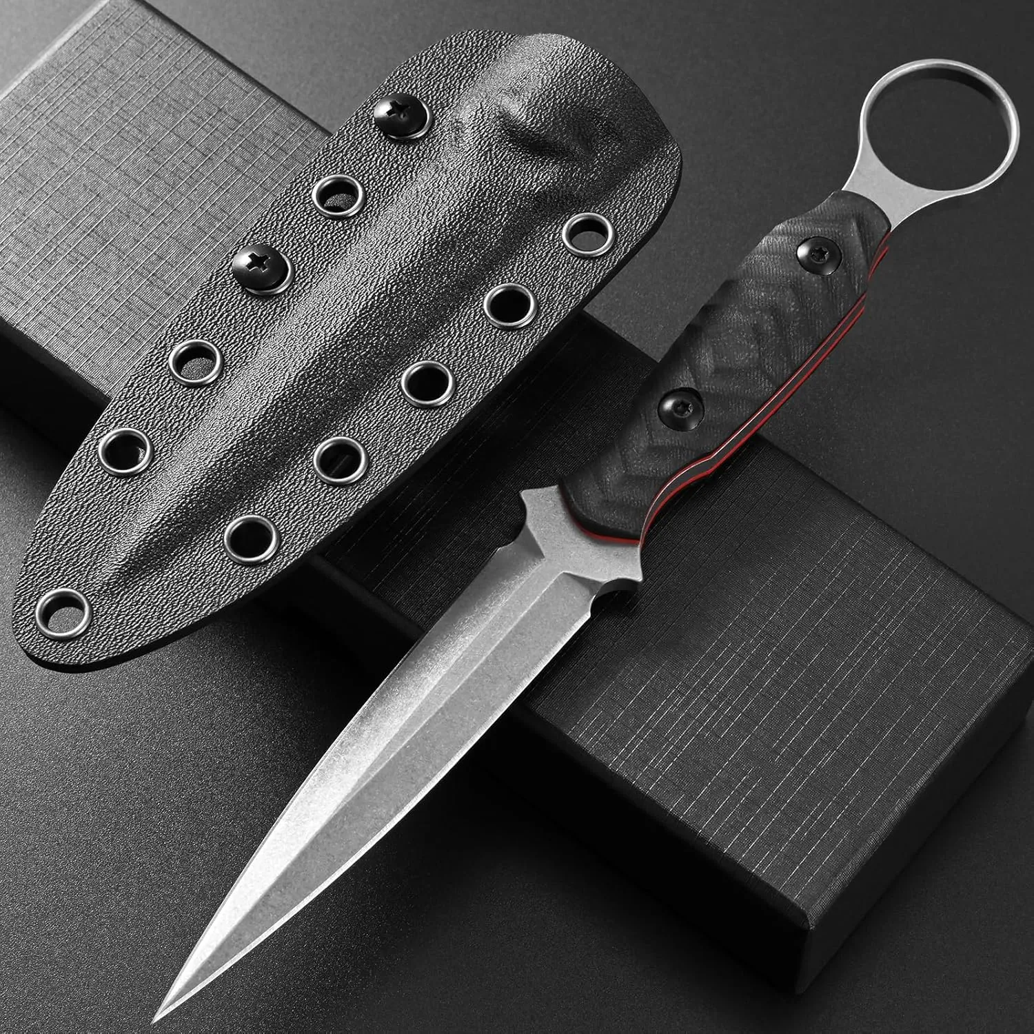 GTK340 Fixed Blade Knife AUS-10 Steel Blade G10 Handle Full Tang EDC Tool Knifes for Outdoor Camping Hiking Survival(Silver)