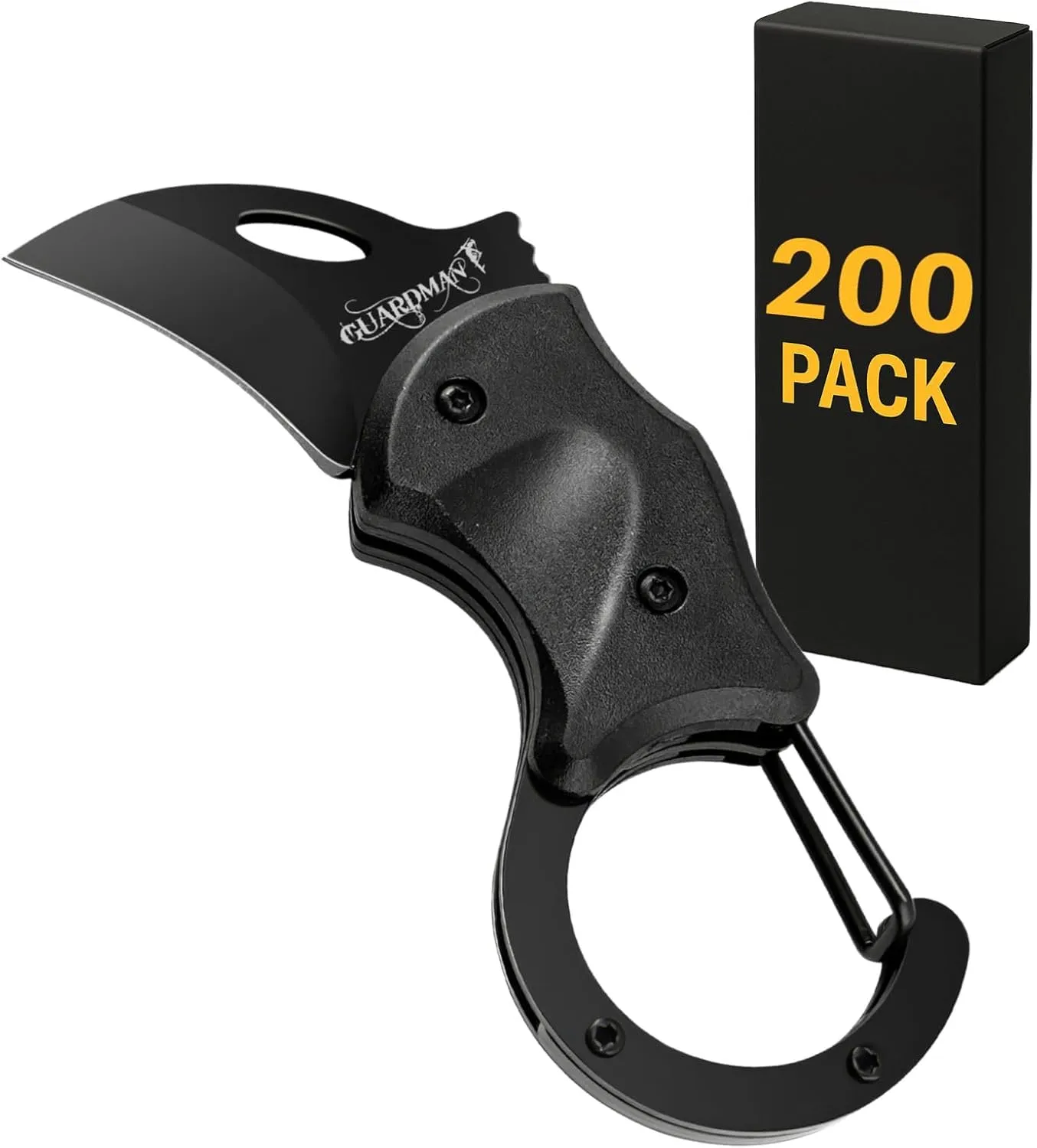 GUARDMAN Father’s Day Gift for Dad Keychain Carabiner Pocket Knife | Folding EDC Blade with Clip | Mini Stainless Steel Utility Knife for Men | Camping, Hiking, Fishing, Survival Tool - 200 Pack