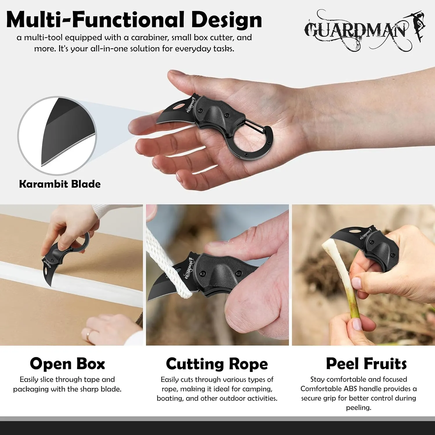 GUARDMAN Father’s Day Gift for Dad Keychain Carabiner Pocket Knife | Folding EDC Blade with Clip | Mini Stainless Steel Utility Knife for Men | Camping, Hiking, Fishing, Survival Tool - 200 Pack