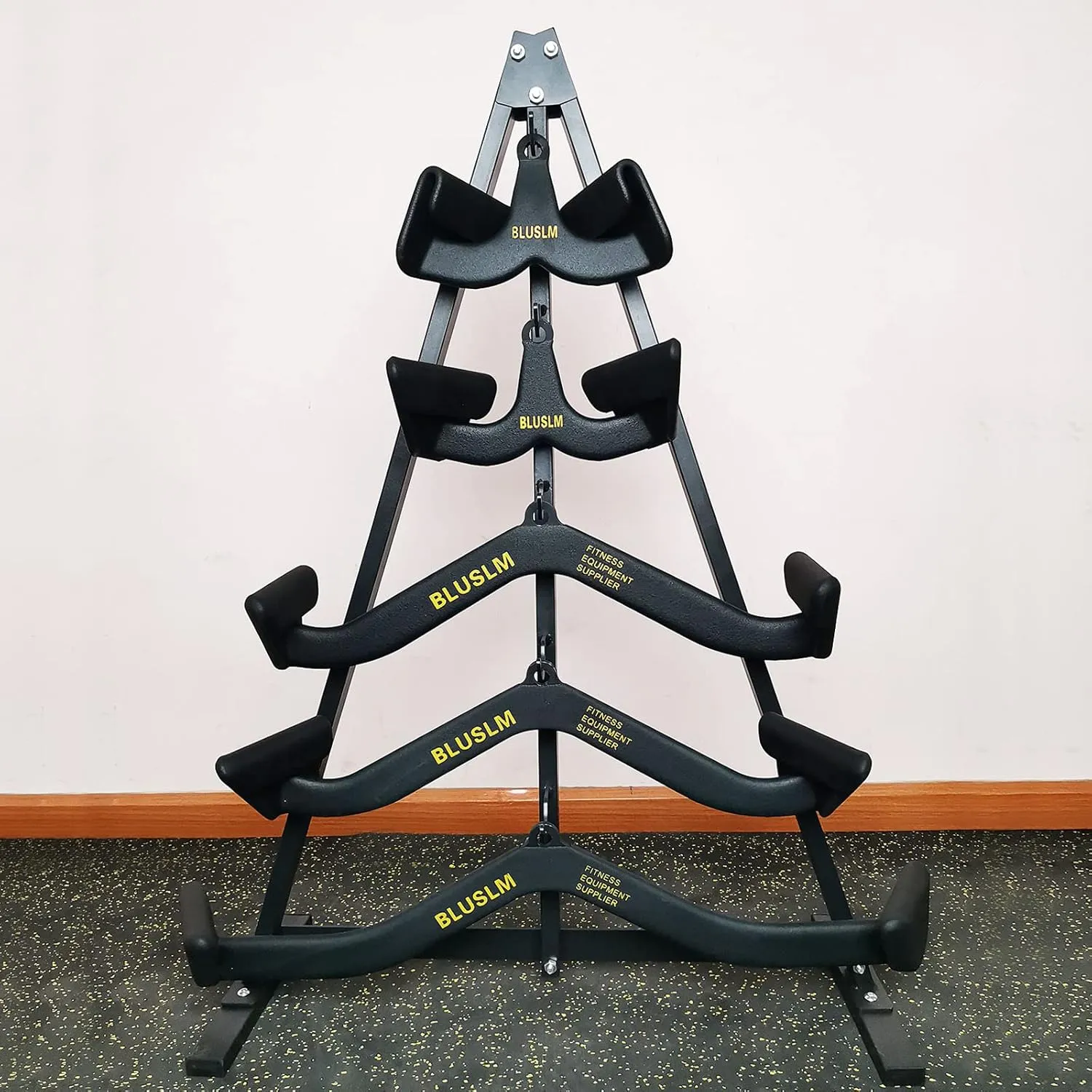 Gym Fitness LAT Pull Down Bar Storage Rack for Mag Grip - Heavy Duty A-Frame Stand for LAT Pulldown Attachments