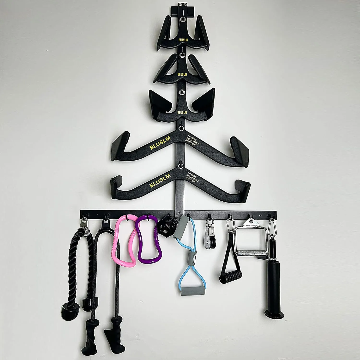 Gym Fitness LAT Pull Down Bar Storage Rack for Mag Grip - Heavy Duty A-Frame Stand for LAT Pulldown Attachments