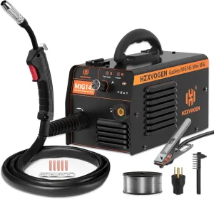 H HZXVOGEN 145A MIG Welder 110V/220V Flux Core Welder Dual Voltage MIG Welding Machine IGBT Inverter Portable Welder Machine