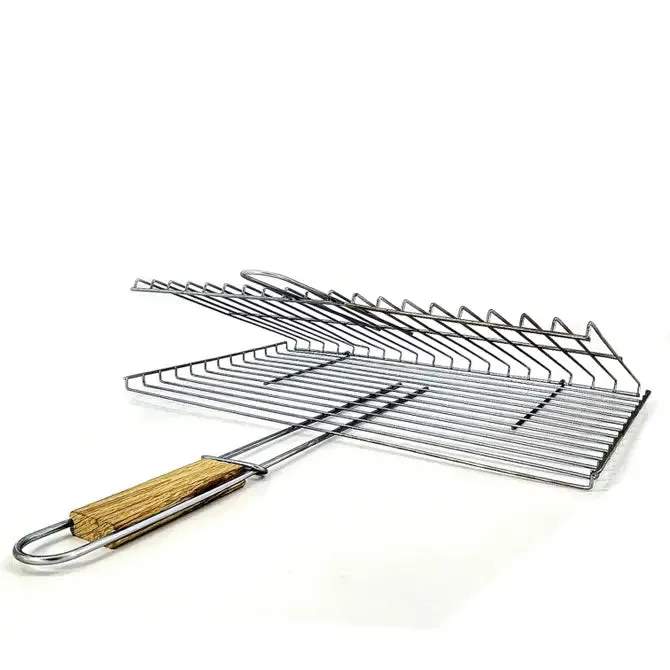 Hakan Lockable Grill Basket 11.8 x 15.8-inch Stainless Steel with Wooden Handle