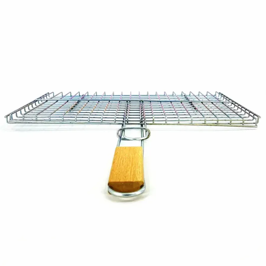 Hakan Lockable Grill Basket 11.8 x 15.8-inch Stainless Steel with Wooden Handle
