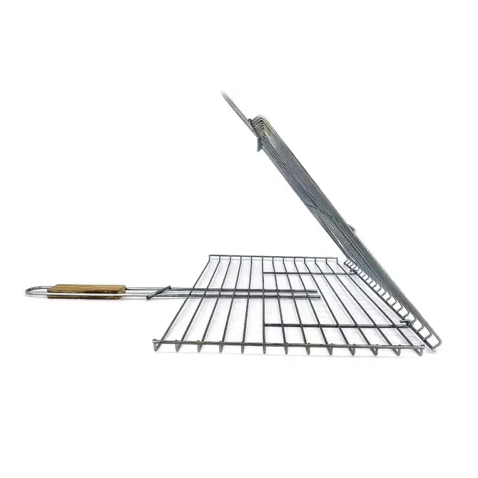 Hakan Lockable Grill Basket 11.8 x 15.8-inch Stainless Steel with Wooden Handle