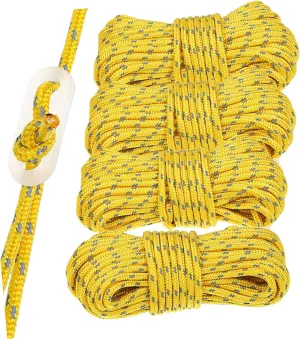 HANABASS 4pcs Reflective Camping Cord Rope with Storage Bag High Visibility Tent Tensioner for Hiking Climbing and Outdoor Use Enhanced Night Safety and Durability