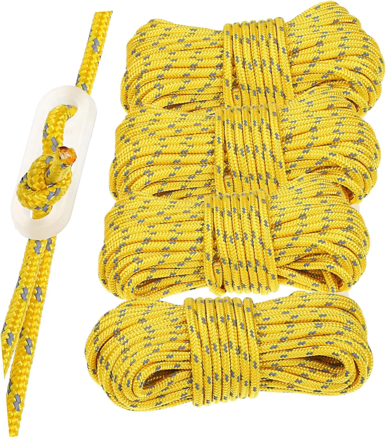 HANABASS 4pcs Reflective Camping Cord Rope with Storage Bag High Visibility Tent Tensioner for Hiking Climbing and Outdoor Use Enhanced Night Safety and Durability