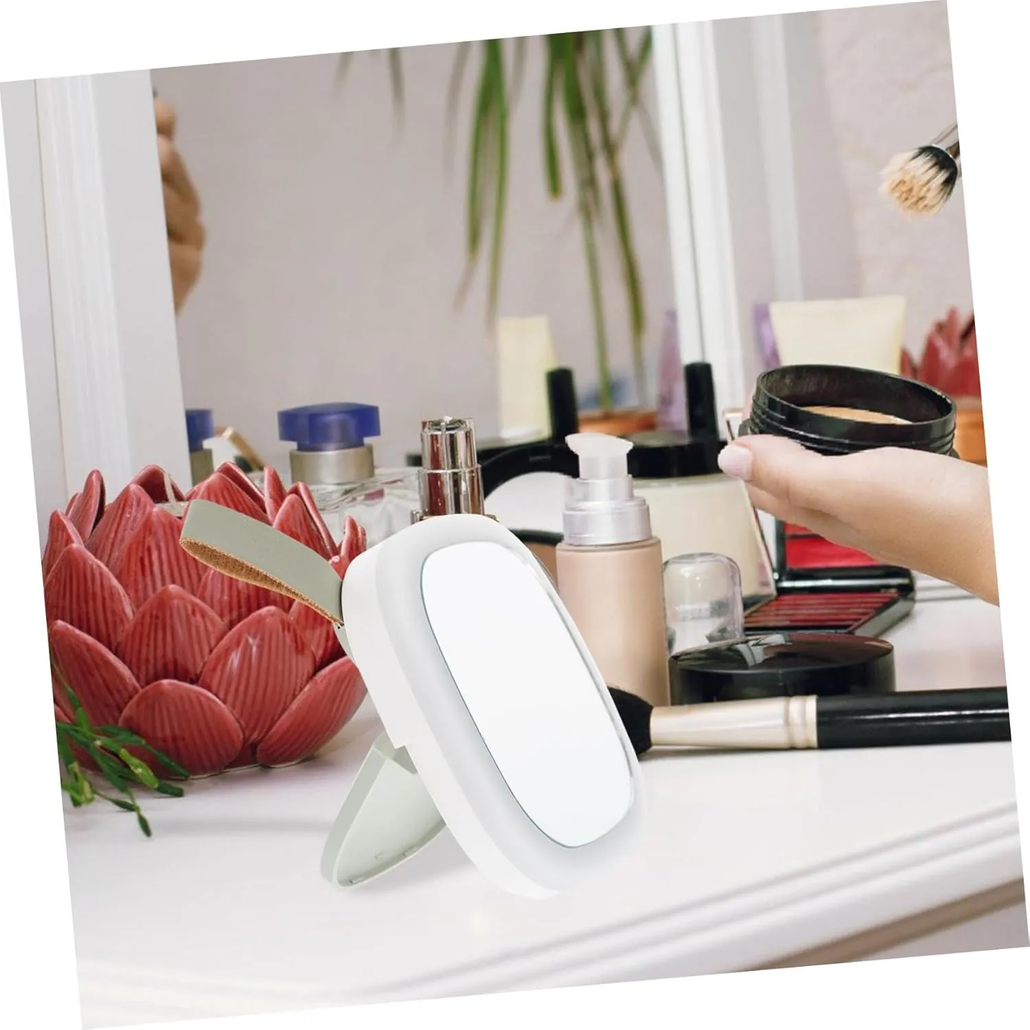 Handheld Led Mirror Light Portable Compact Makeup Mirror with Travel Light Rechargeable Night