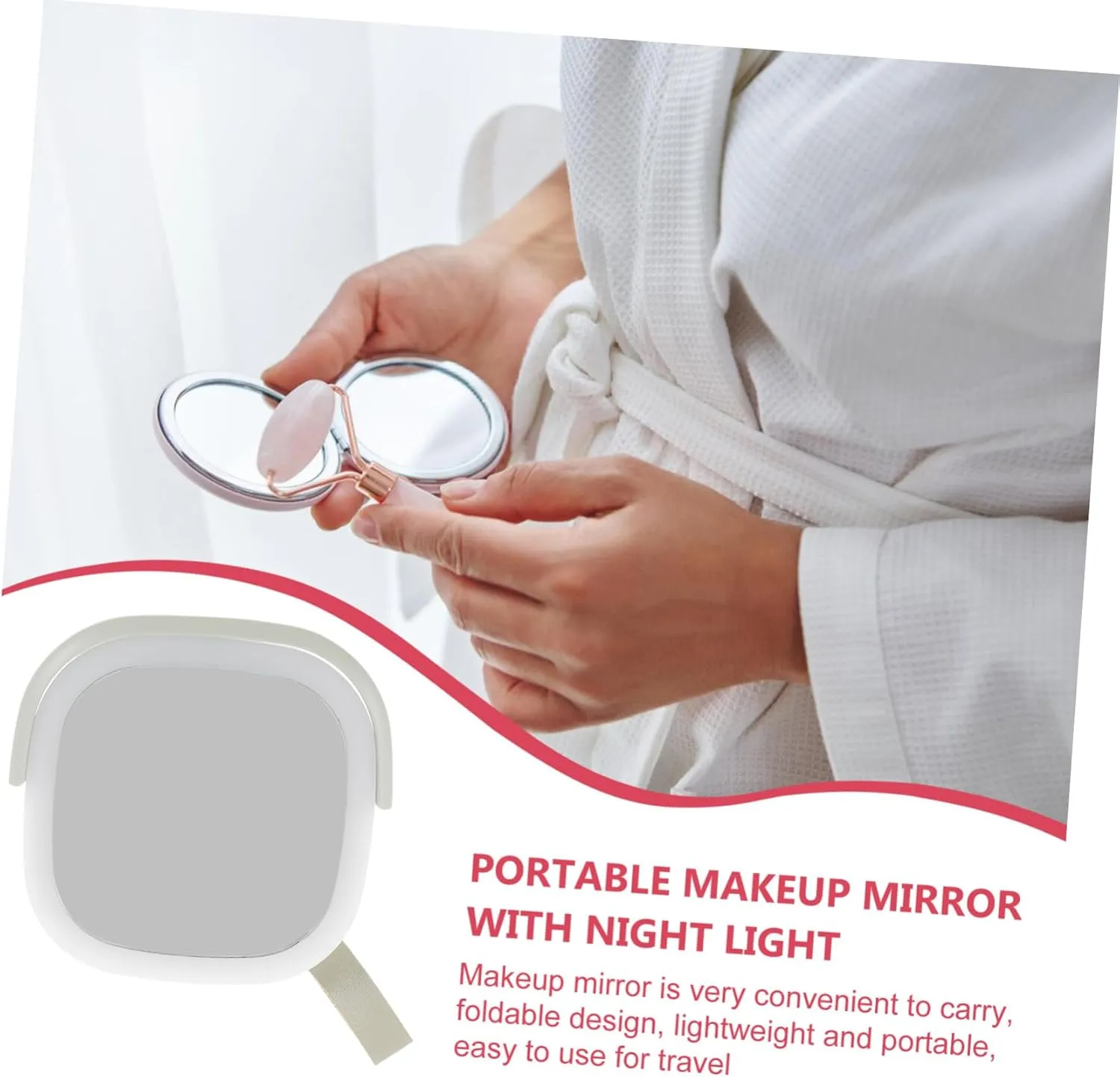 Handheld Led Mirror Light Portable Compact Makeup Mirror with Travel Light Rechargeable Night