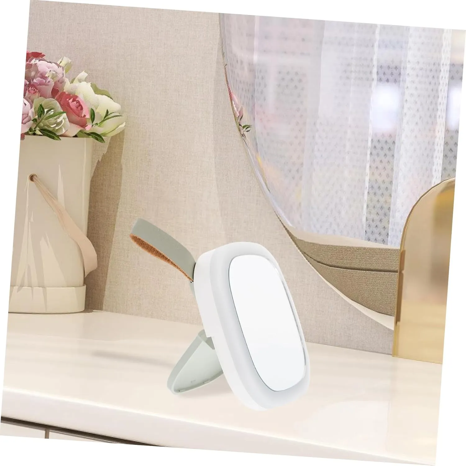 Handheld Led Mirror Light Portable Compact Makeup Mirror with Travel Light Rechargeable Night