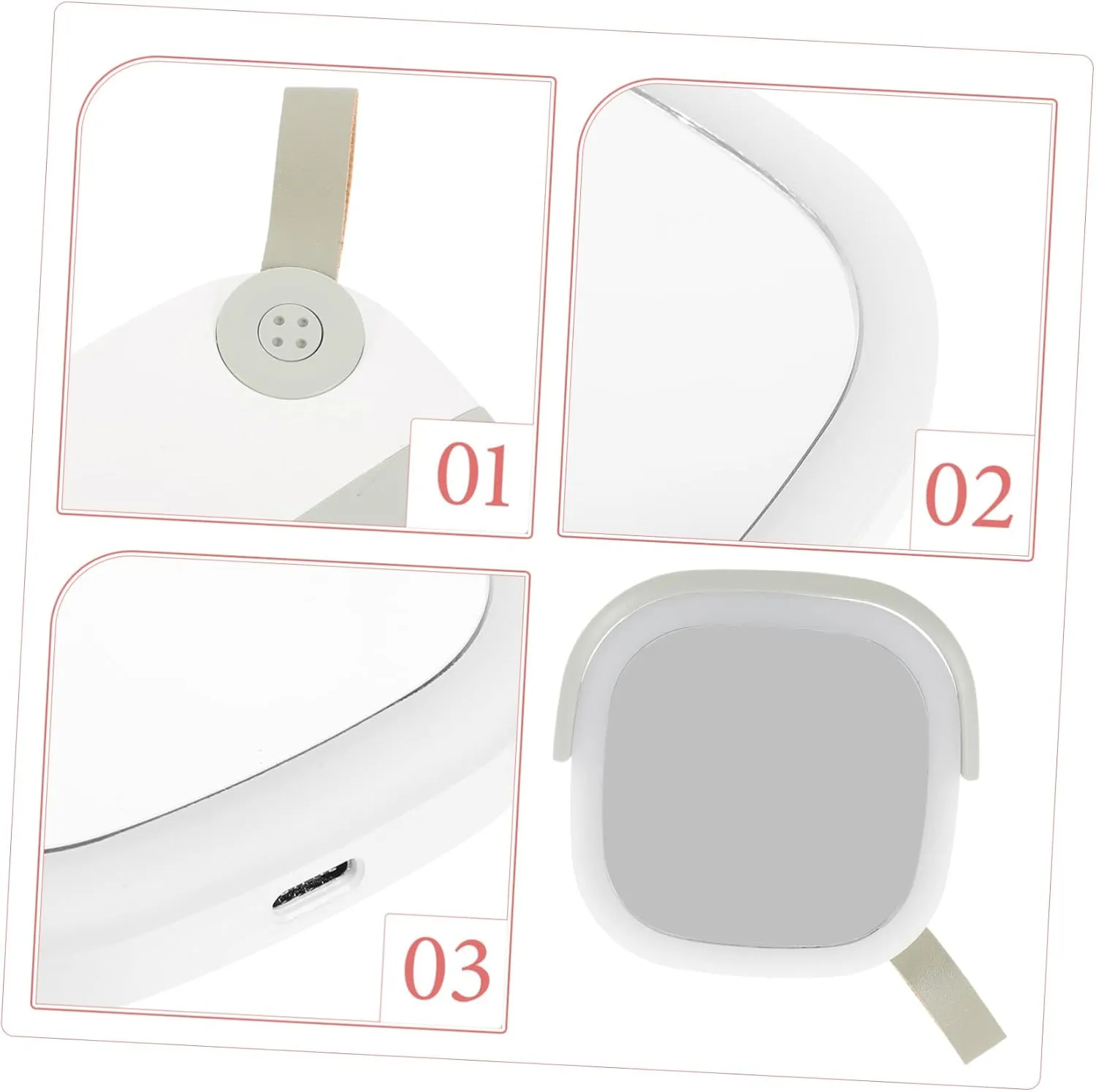 Handheld Led Mirror Light Portable Compact Makeup Mirror with Travel Light Rechargeable Night
