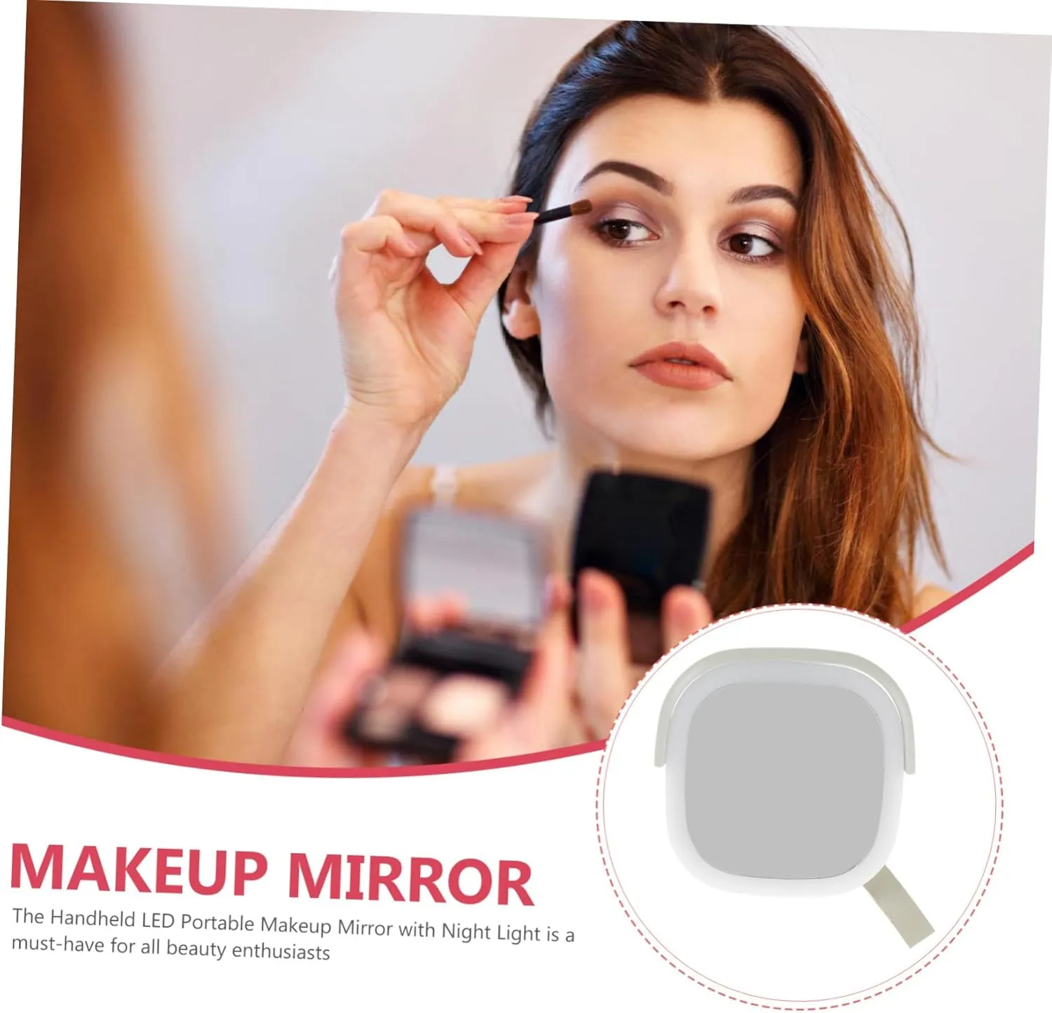 Handheld Led Mirror Light Portable Compact Makeup Mirror with Travel Light Rechargeable Night