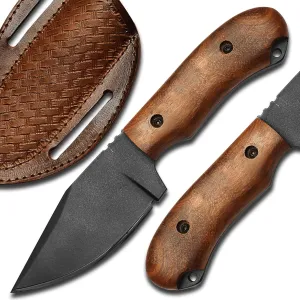 Handmade Cowboy Skinner Knife, 4" High Carbon 1095 Steel Blade, Powder Coated, 4" Wood Handle
