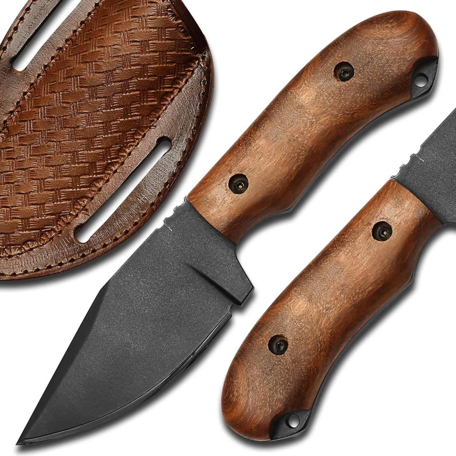 Handmade Cowboy Skinner Knife, 4" High Carbon 1095 Steel Blade, Powder Coated, 4" Wood Handle
