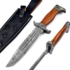 Handmade Damascus steel bowie knife with sheath Fixed blade hunting bowie knife for Survival Camping and Bushcraft 13inch Knife (BSCK-HK-1100)