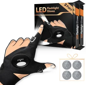 HANPURE LED Flashlight Gloves Stocking Stuffers for Adults Men Christmas Birthday Gift Idea for Dad Husband Him Boyfriend (2 Pack(with Replaceable Batteries))