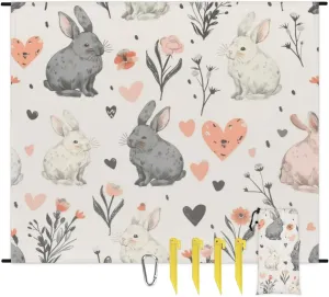 Happy Easter Beach Blanket, Sandproof Beach Mat, Adults Waterproof Quick Drying Sand Free Mat with 4 x Ground Spikes for Outdoor Travel Camping Hiking, Easter Cute Bunny Rabbit