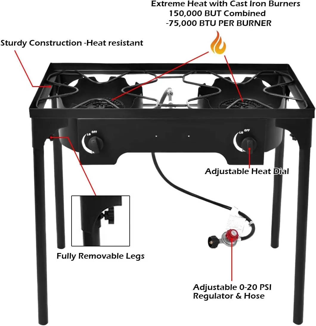 Happygrill Grill Burners Stove Outdoor 2-Burner High Pressure Propane Gas Camp Stove