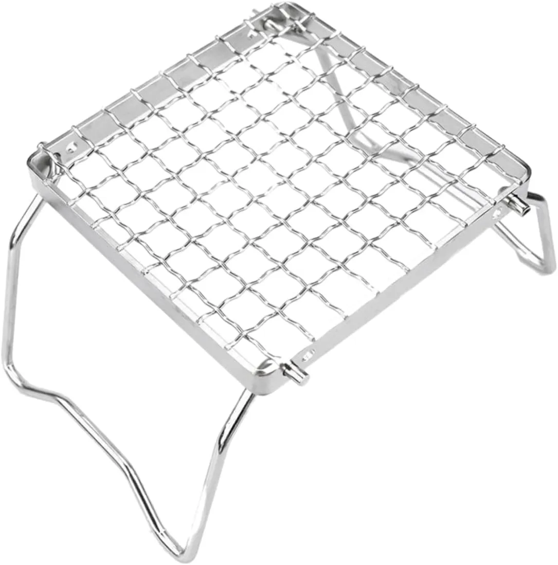 Happyyami Compact Stainless Steel Campfire Grill Folding Legs Griddle Warming Rack Chicken Leg Rack Outdoor Cooking Bull Grill Replacement Parts