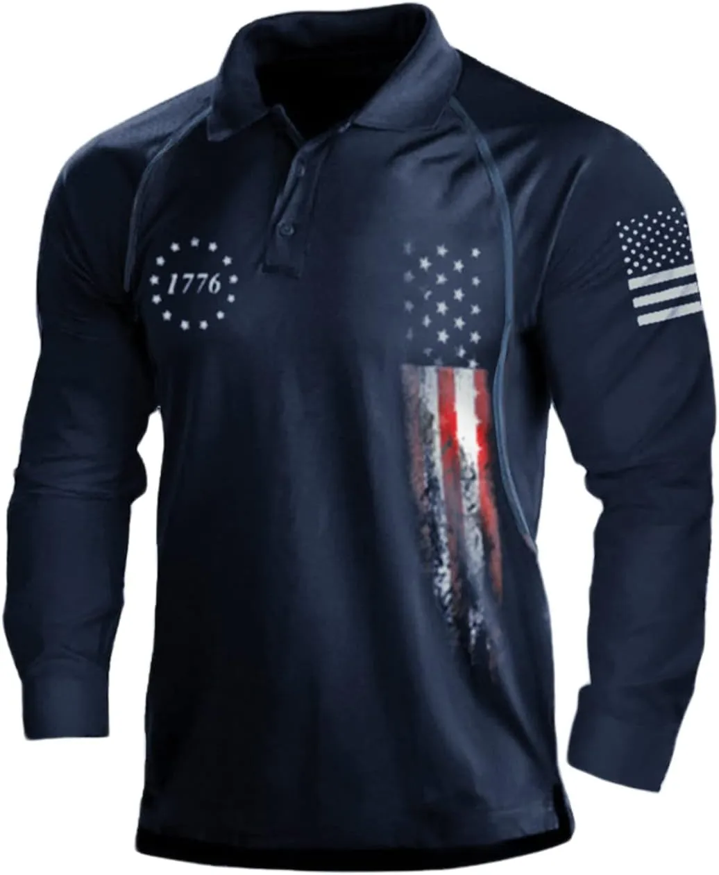 HARGLESMAN Mens American Flag Long Sleeve Polo Shirt
