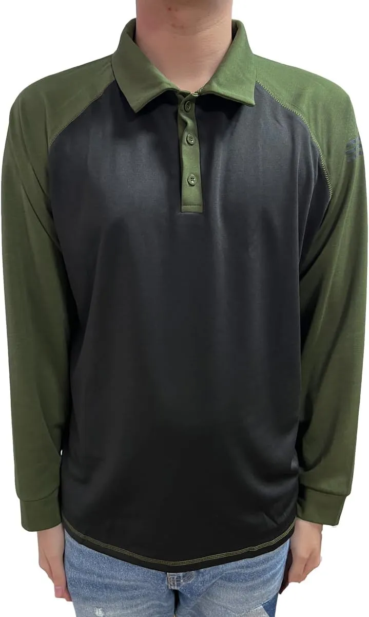HARGLESMAN Mens American Flag Long Sleeve Polo Shirt