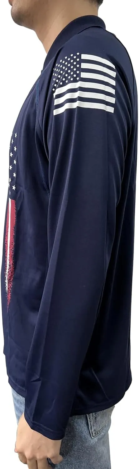 HARGLESMAN Mens American Flag Long Sleeve Polo Shirt