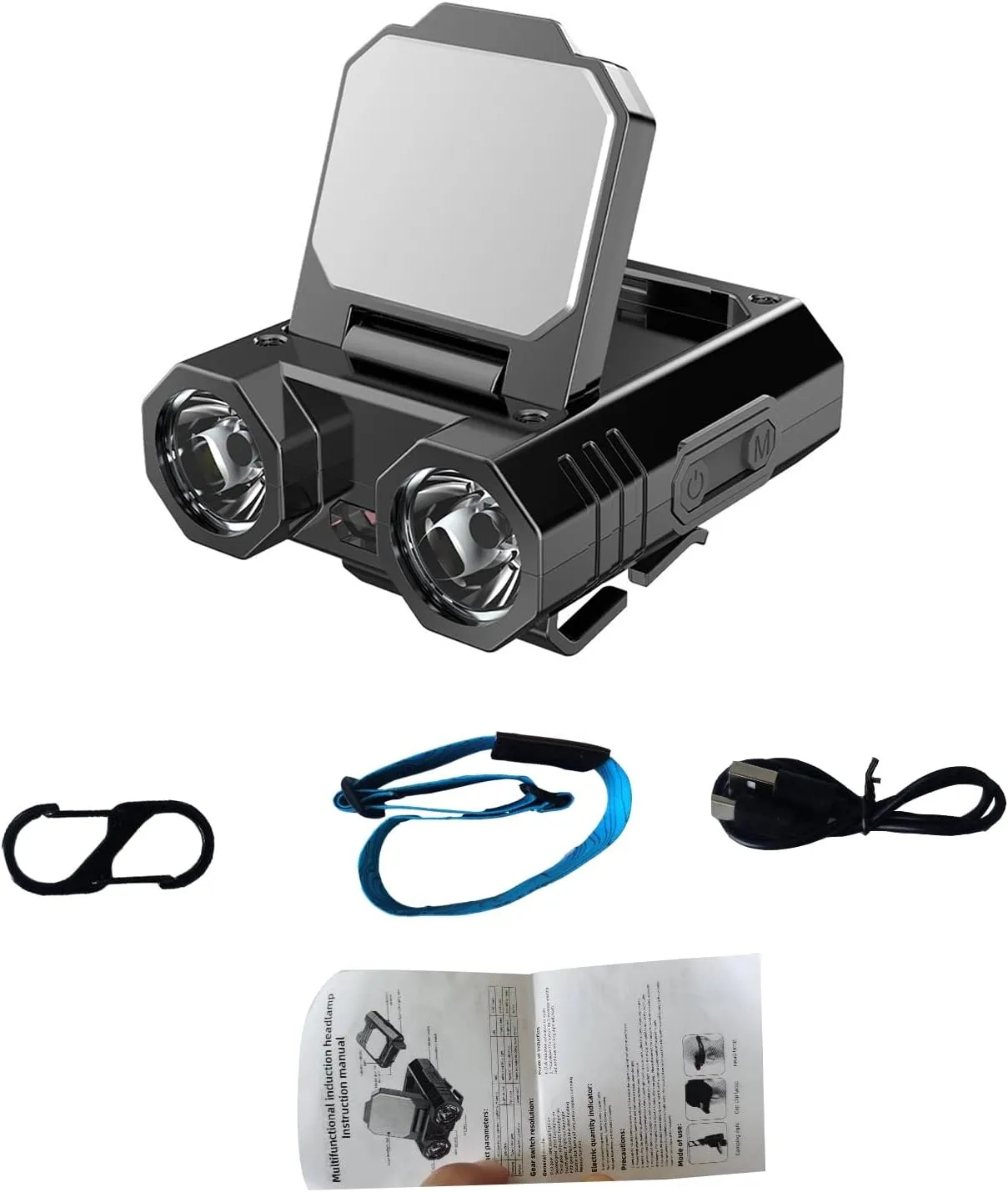 Hat Clip Light Rechargeable 5 Modes USB C Hat Lights Clip on 200-400 Lumen Lights Clip on Hat Battery Powered, White/Red/Blue Hard Hat Clips for Headlamp with Head Strap, Buckle Black
