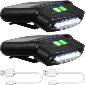 Hat Light Headlamp LED Clip on Cap Lights USB Rechargeable Cap Flashlight for Fishing Camping Traveling Black 2PCS Hat Light Headlamp sportinggoods