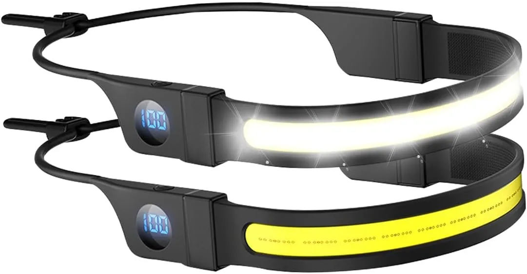 Headlamp Rechargeable, 230° Wide Beam LED Forehead Lamp with Digital Battery Display, Waterproof Headlight Flashlight for Camping Hiking Running Indoor Outdoor, Adjustable Silicone Band