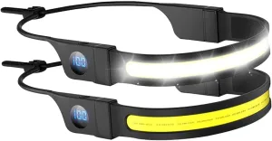 Headlamp Rechargeable, 230° Wide Beam LED Forehead Lamp with Digital Battery Display, Waterproof Headlight Flashlight for Camping Hiking Running Indoor Outdoor, Adjustable Silicone Band