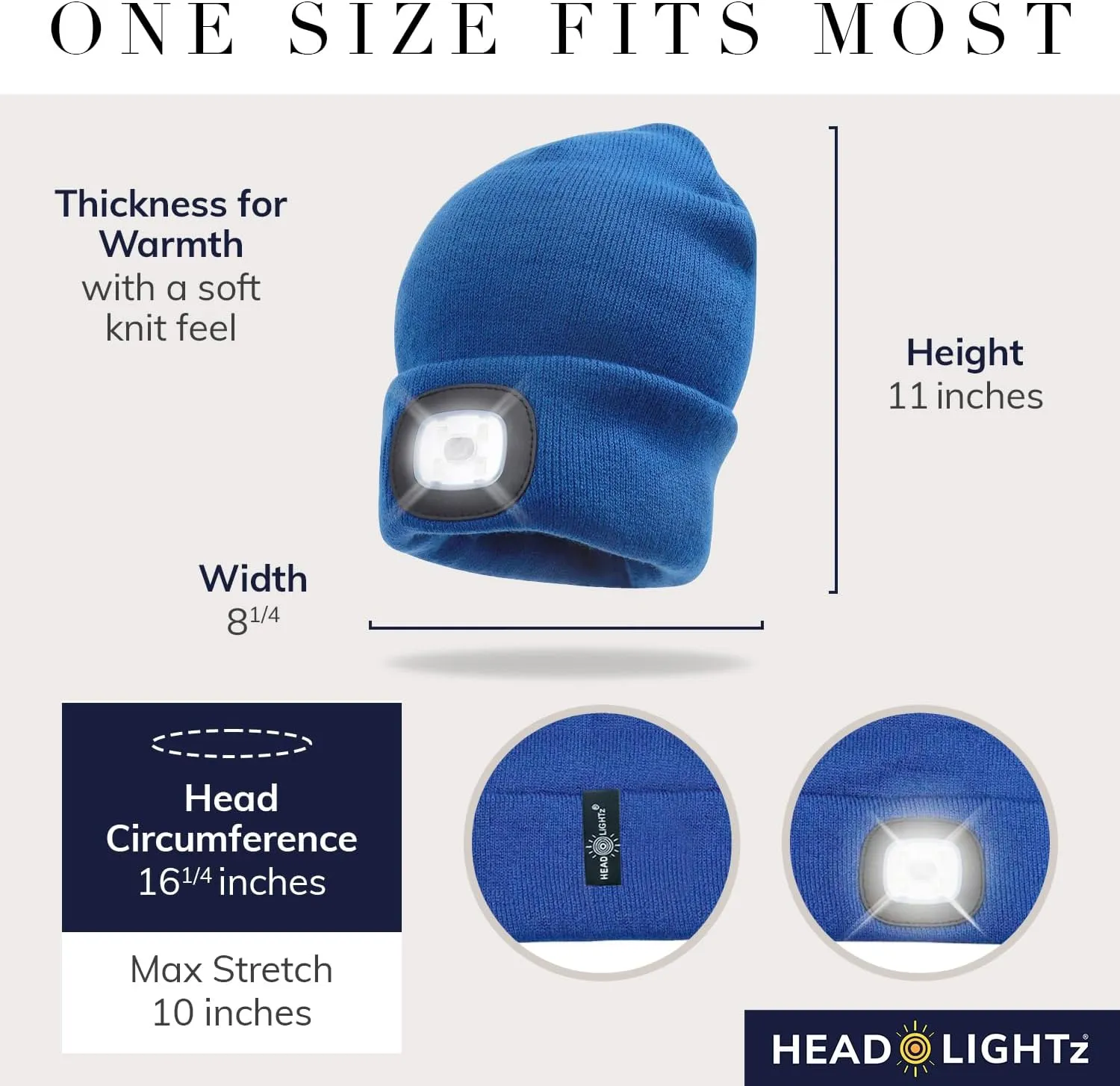 Headlightz by Roq Innovation - Beanie with Light, Unisex LED Beanie Hat with Light Built in, Rechargeable