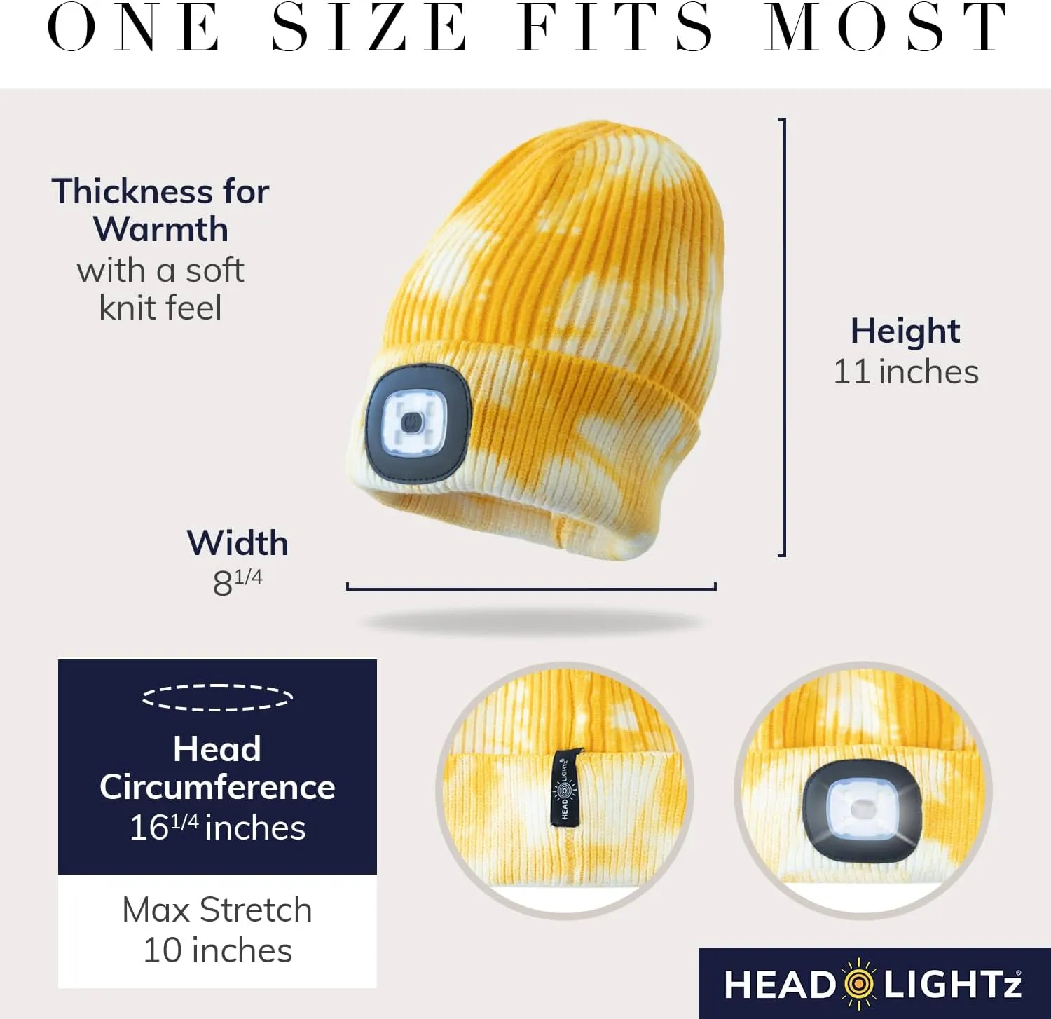 Headlightz by Roq Innovation - Beanie with Light, Unisex LED Beanie Hat with Light Built in, Rechargeable