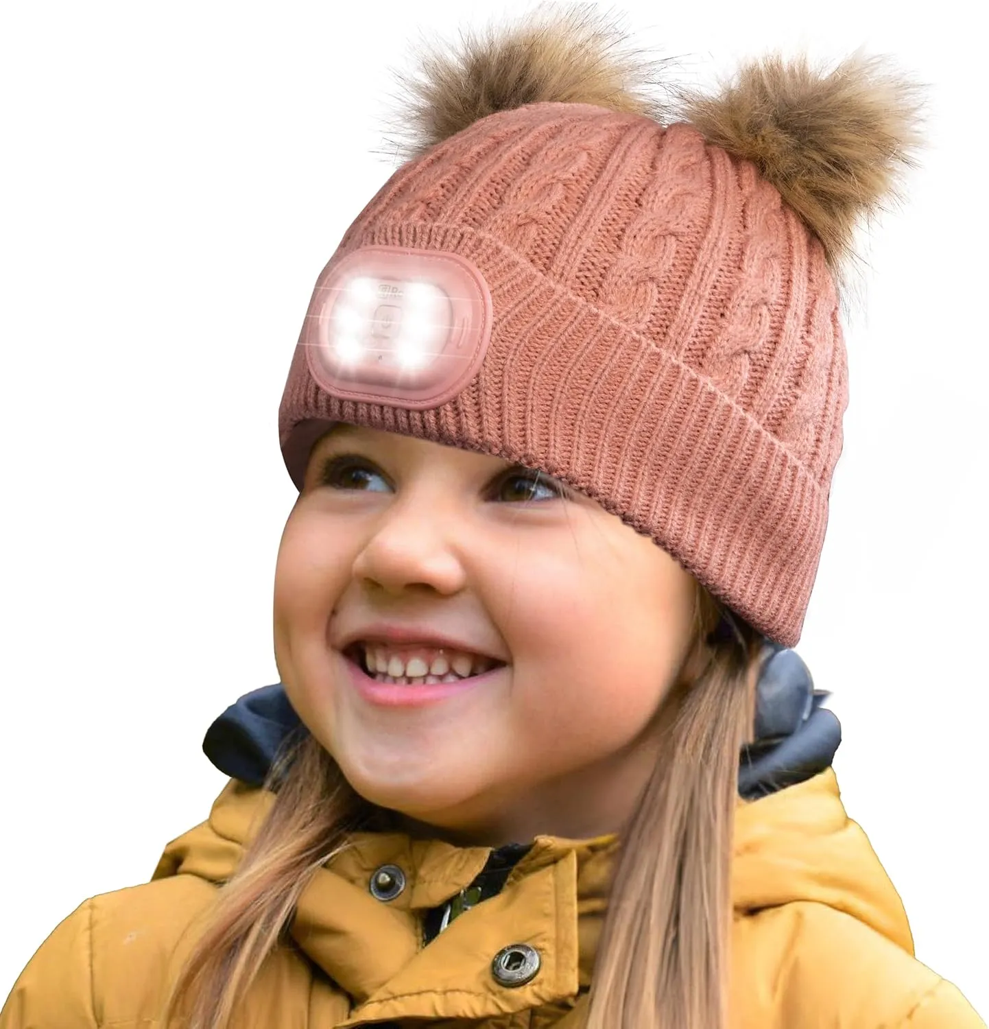 Headlightz by Roq Innovation - POM POM Beanie with Light, Unisex LED Beanie Hat with Light Built in, Rechargeable