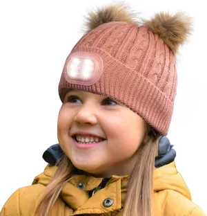 Headlightz by Roq Innovation - POM POM Beanie with Light, Unisex LED Beanie Hat with Light Built in, Rechargeable